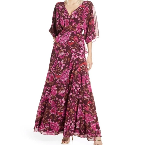 Fame and Partners Jagger Pink Floral Wrap Maxi Dress Sz 6 - Picture 1 of 11